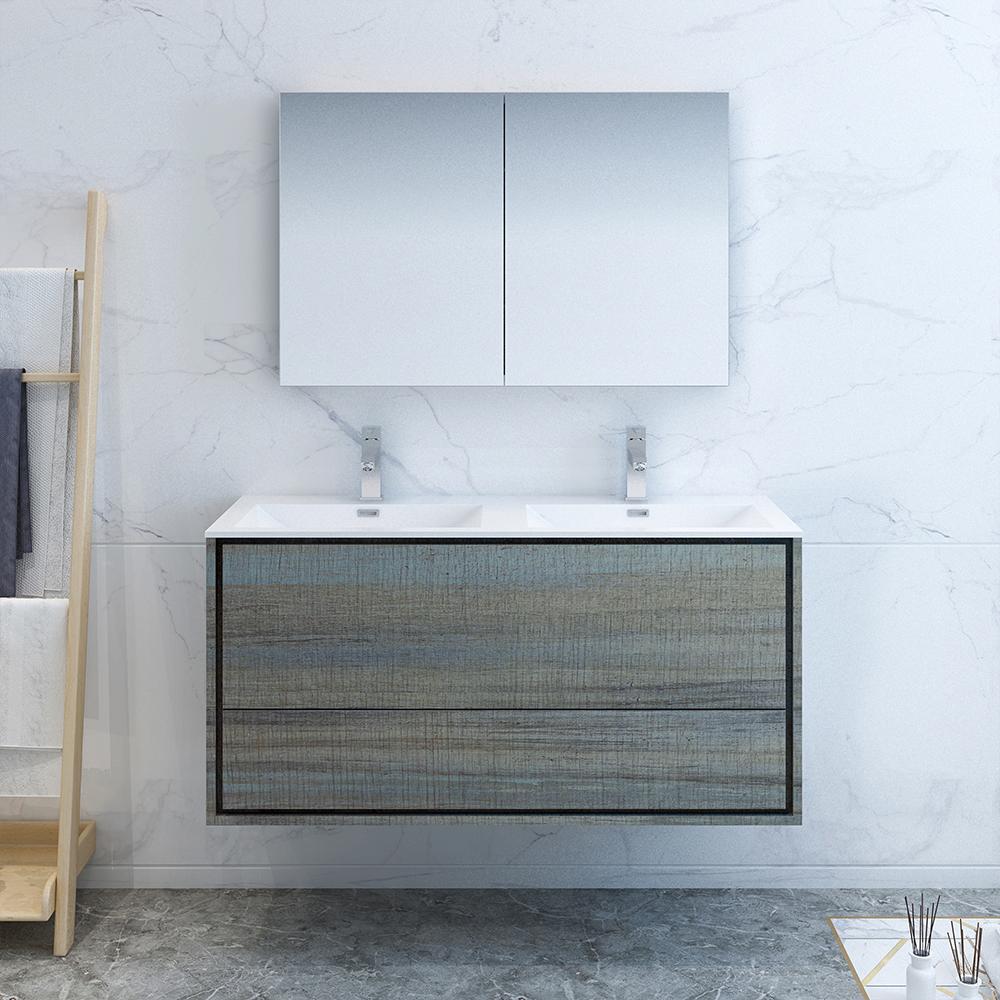 Fresca Catania 48" Wall Hung Double Sink Modern Bathroom Vanity w/ Medicine Cabinet Vanity Fresca 
