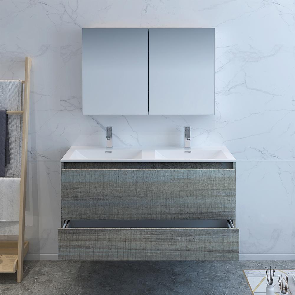 Fresca Catania 48" Wall Hung Double Sink Modern Bathroom Vanity w/ Medicine Cabinet Vanity Fresca 
