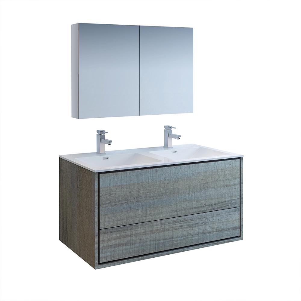 Fresca Catania 48" Wall Hung Double Sink Modern Bathroom Vanity w/ Medicine Cabinet Vanity Fresca Ocean Gray 