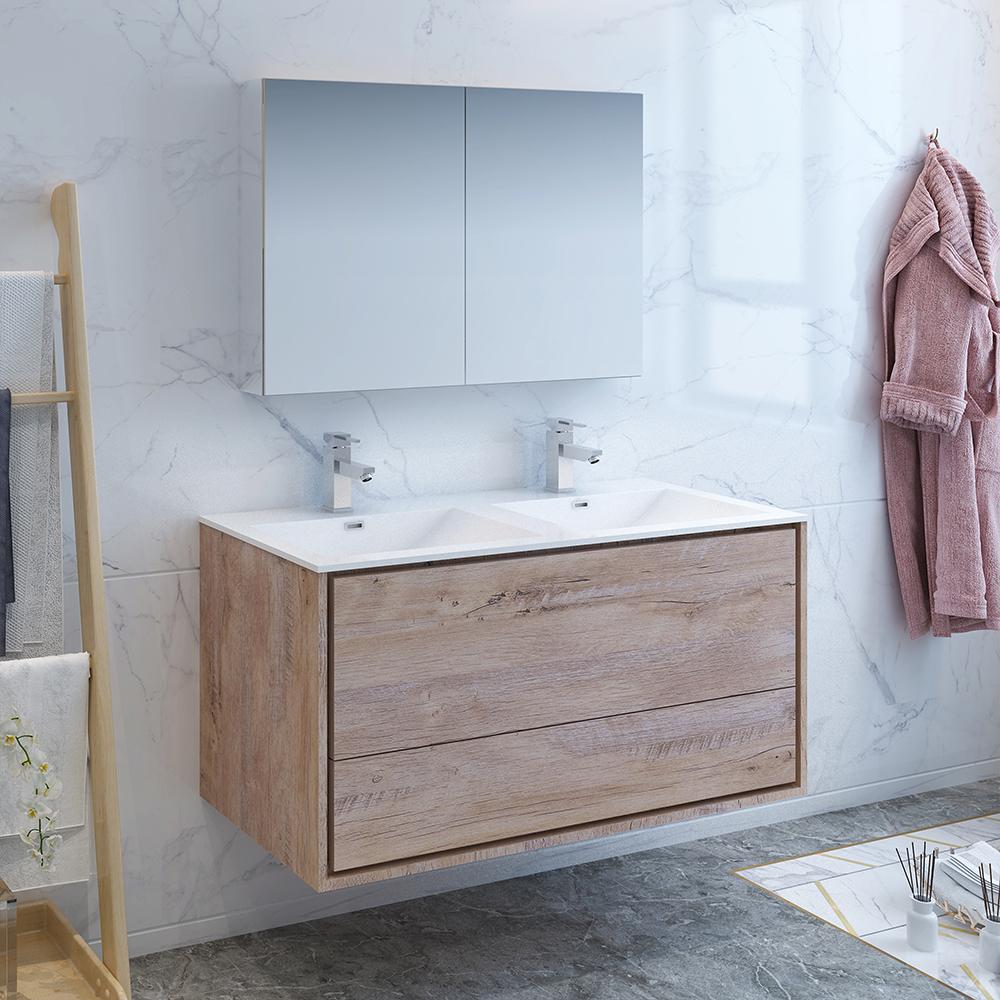 Fresca Catania 48" Wall Hung Double Sink Modern Bathroom Vanity w/ Medicine Cabinet Vanity Fresca 