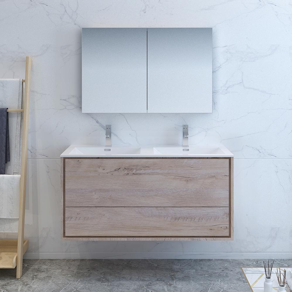 Fresca Catania 48" Wall Hung Double Sink Modern Bathroom Vanity w/ Medicine Cabinet Vanity Fresca 