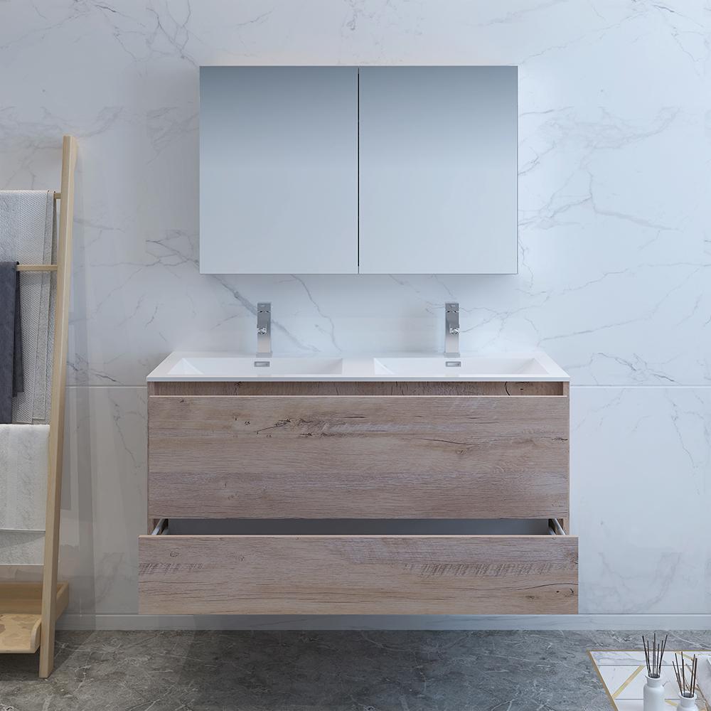 Fresca Catania 48" Wall Hung Double Sink Modern Bathroom Vanity w/ Medicine Cabinet Vanity Fresca 