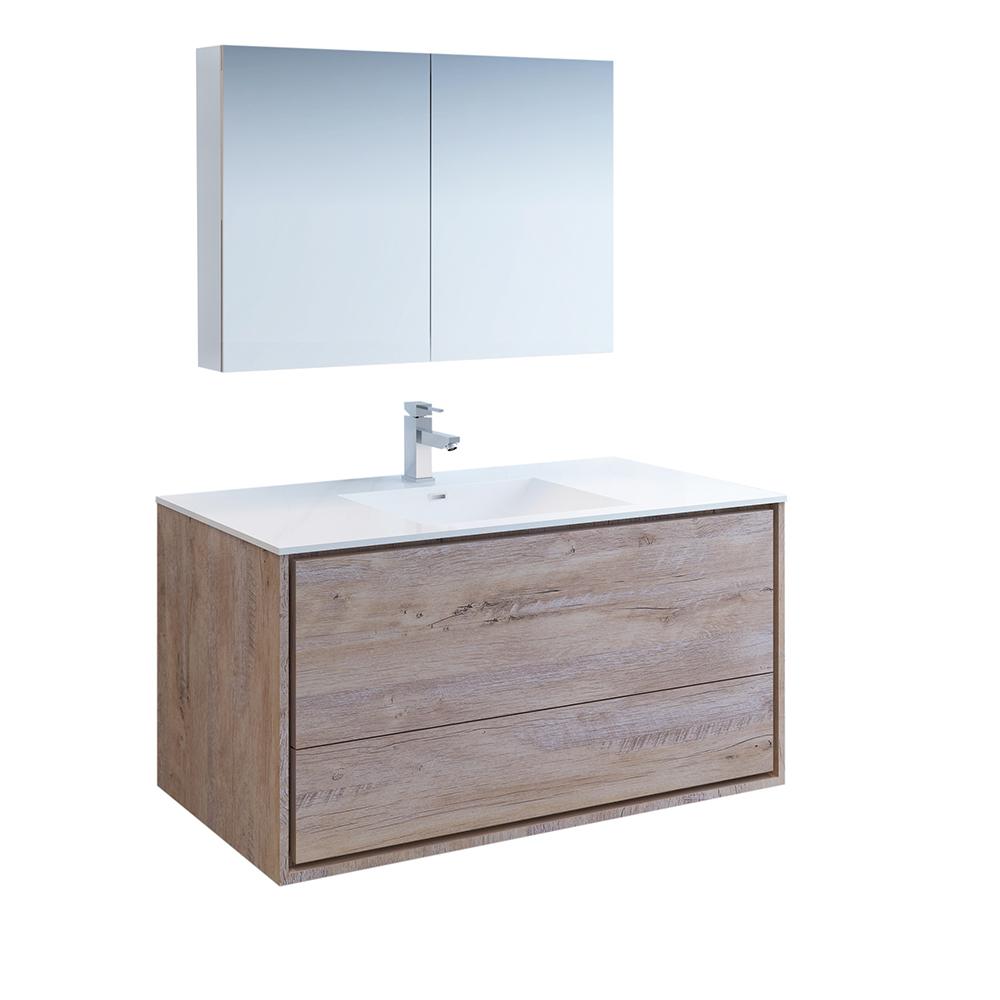 Fresca Catania 48" Wall Hung Modern Bathroom Vanity w/ Medicine Cabinet Vanity Fresca Rustic Natural Wood 