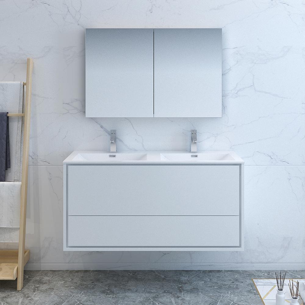 Fresca Catania 48" Wall Hung Double Sink Modern Bathroom Vanity w/ Medicine Cabinet Vanity Fresca 
