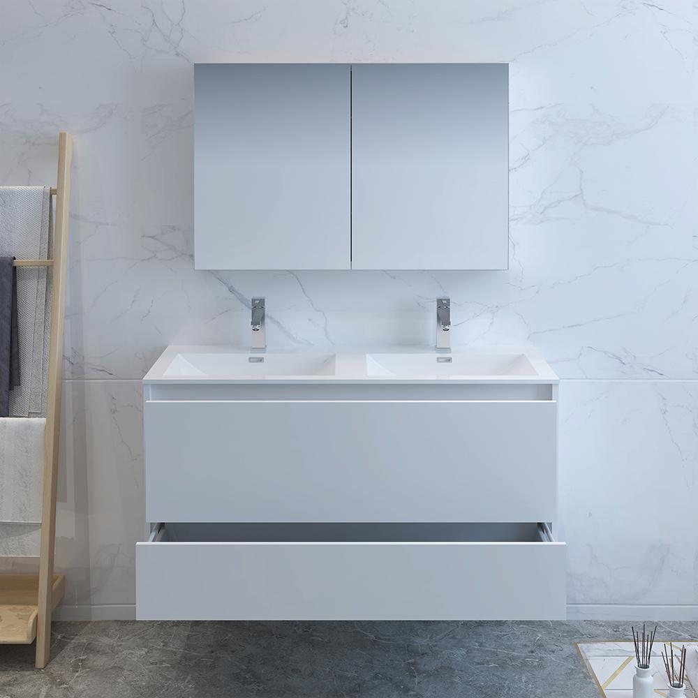 Fresca Catania 48" Wall Hung Double Sink Modern Bathroom Vanity w/ Medicine Cabinet Vanity Fresca 