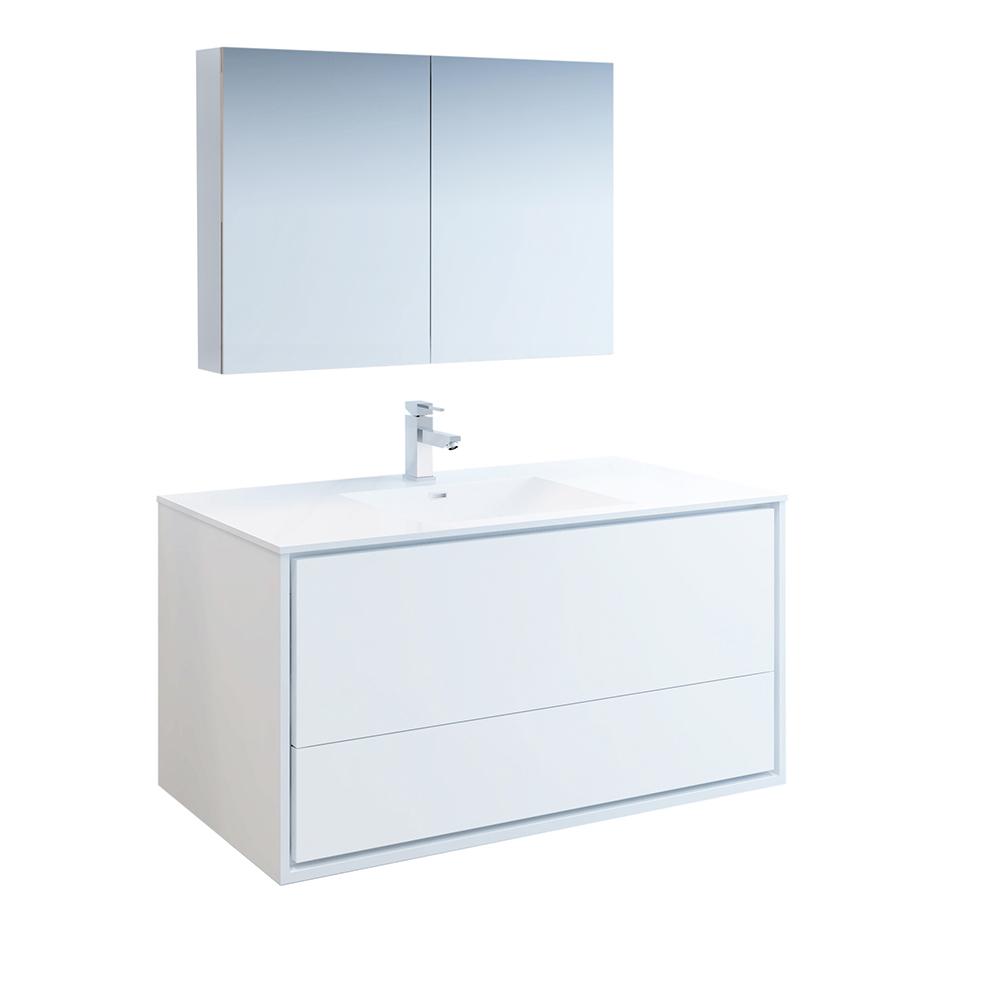 Fresca Catania 48" Wall Hung Modern Bathroom Vanity w/ Medicine Cabinet Vanity Fresca Glossy White 