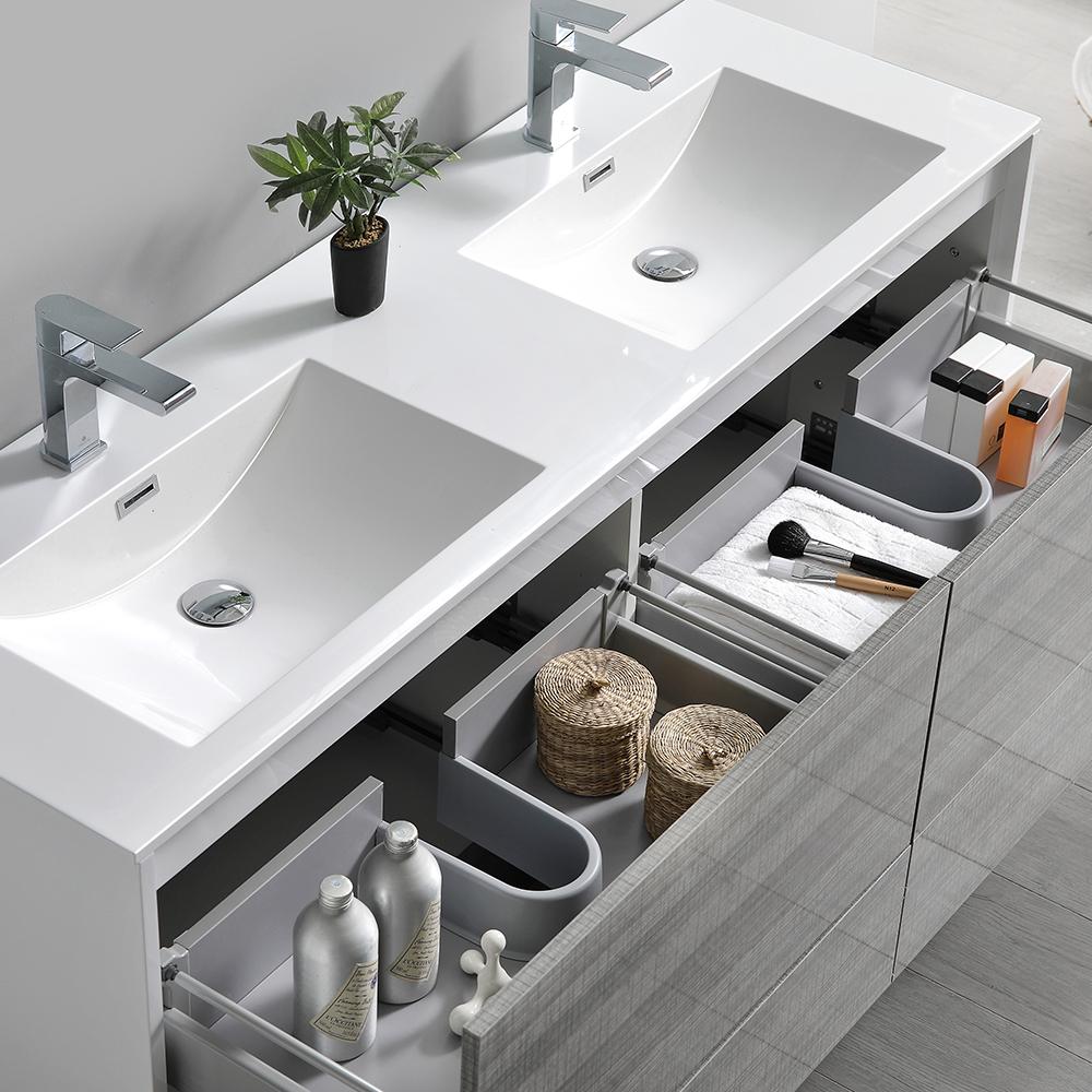 Fresca Catania 60" Wall Hung Double Sink Modern Bathroom Vanity w/ Medicine Cabinet Vanity Fresca 