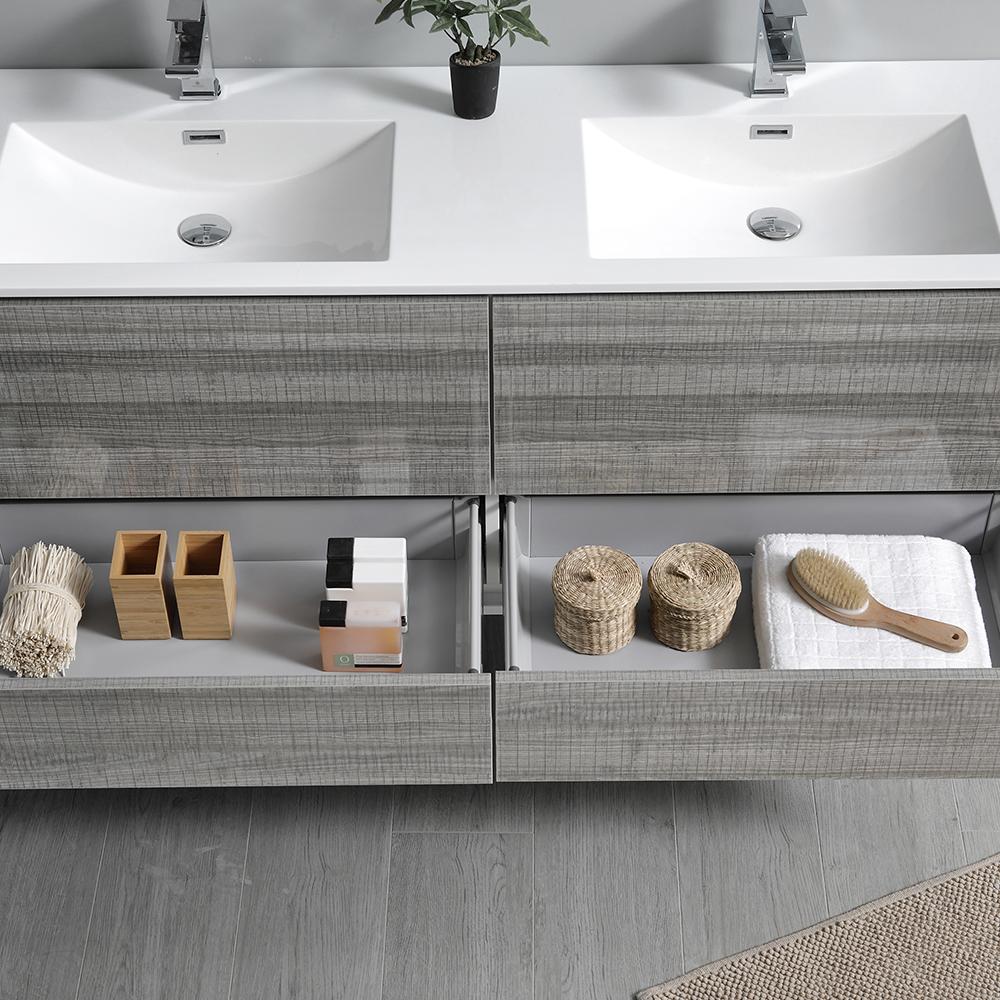 Fresca Catania 60" Wall Hung Double Sink Modern Bathroom Vanity w/ Medicine Cabinet Vanity Fresca 
