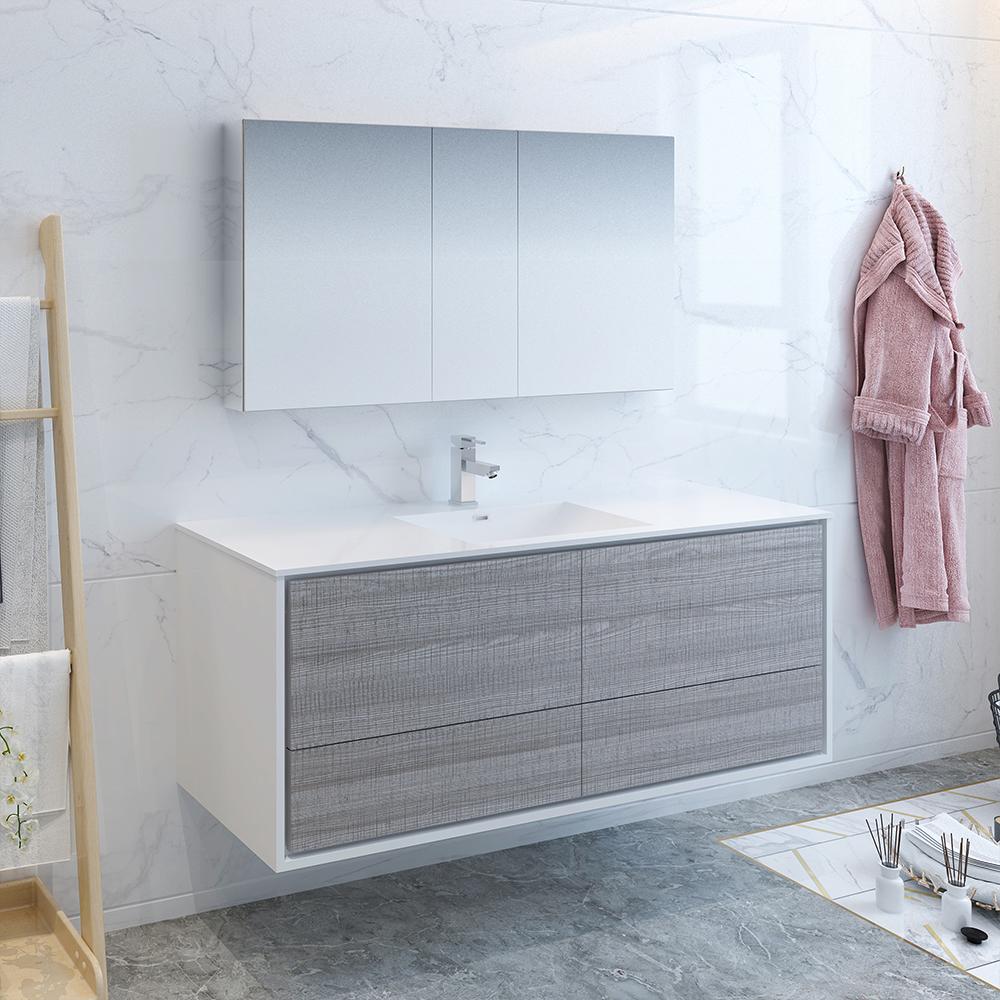 Fresca Catania 60" Wall Hung Single Sink Modern Bathroom Vanity w/ Medicine Cabinet Vanity Fresca 