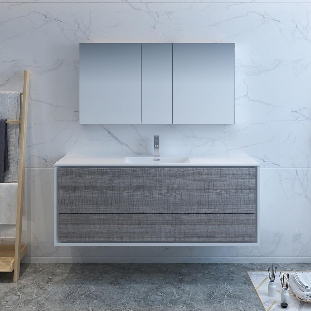 Fresca Catania 60" Wall Hung Single Sink Modern Bathroom Vanity w/ Medicine Cabinet Vanity Fresca 