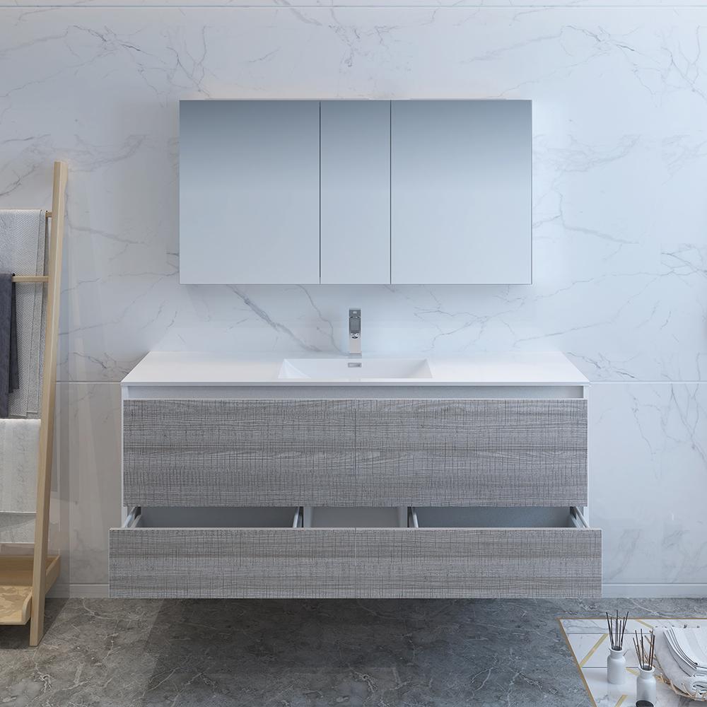 Fresca Catania 60" Wall Hung Single Sink Modern Bathroom Vanity w/ Medicine Cabinet Vanity Fresca 