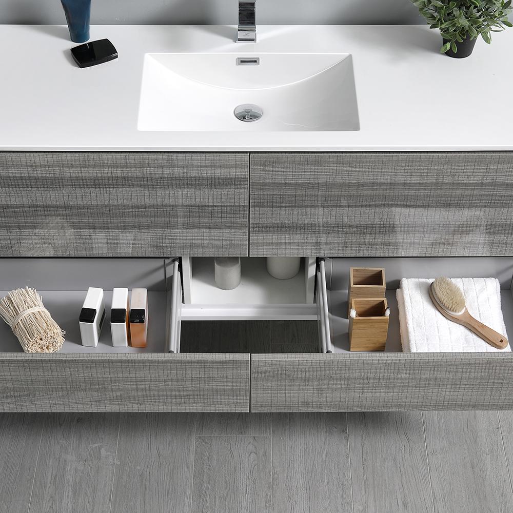 Fresca Catania 60" Wall Hung Single Sink Modern Bathroom Vanity w/ Medicine Cabinet Vanity Fresca 
