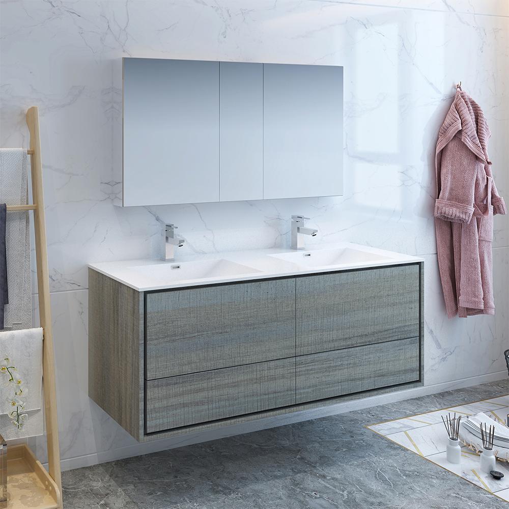 Fresca Catania 60" Wall Hung Double Sink Modern Bathroom Vanity w/ Medicine Cabinet Vanity Fresca 