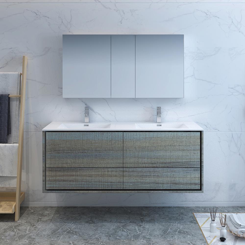 Fresca Catania 60" Wall Hung Double Sink Modern Bathroom Vanity w/ Medicine Cabinet Vanity Fresca 