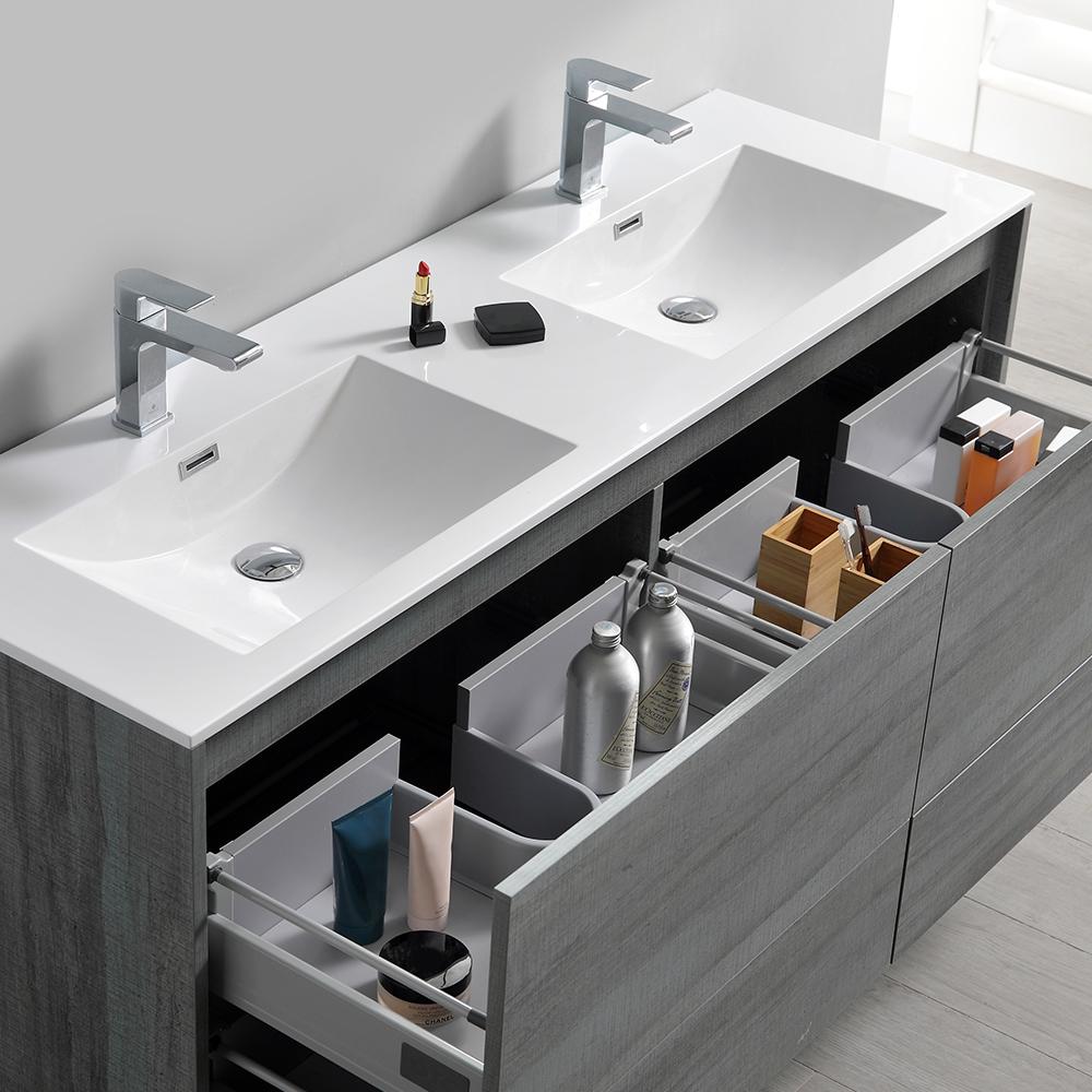 Fresca Catania 60" Wall Hung Double Sink Modern Bathroom Vanity w/ Medicine Cabinet Vanity Fresca 