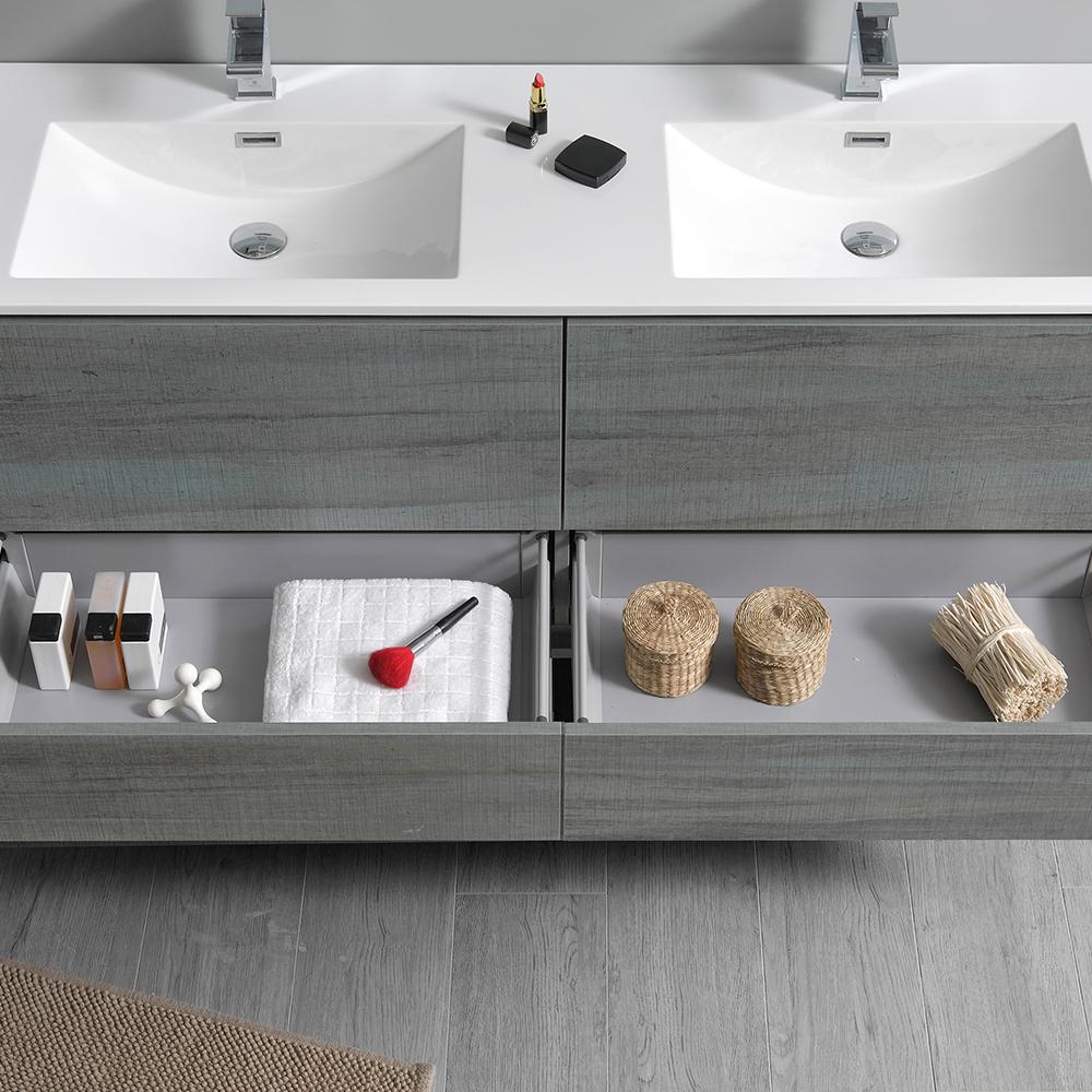Fresca Catania 60" Wall Hung Double Sink Modern Bathroom Vanity w/ Medicine Cabinet Vanity Fresca 