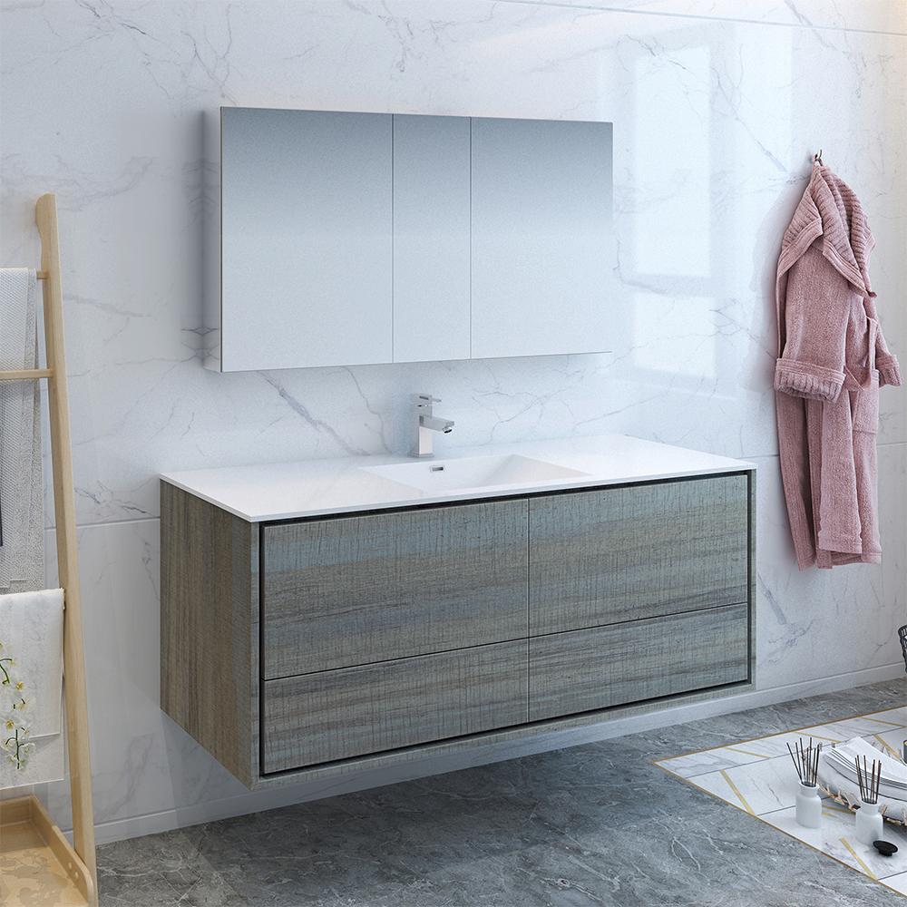 Fresca Catania 60" Wall Hung Single Sink Modern Bathroom Vanity w/ Medicine Cabinet Vanity Fresca 