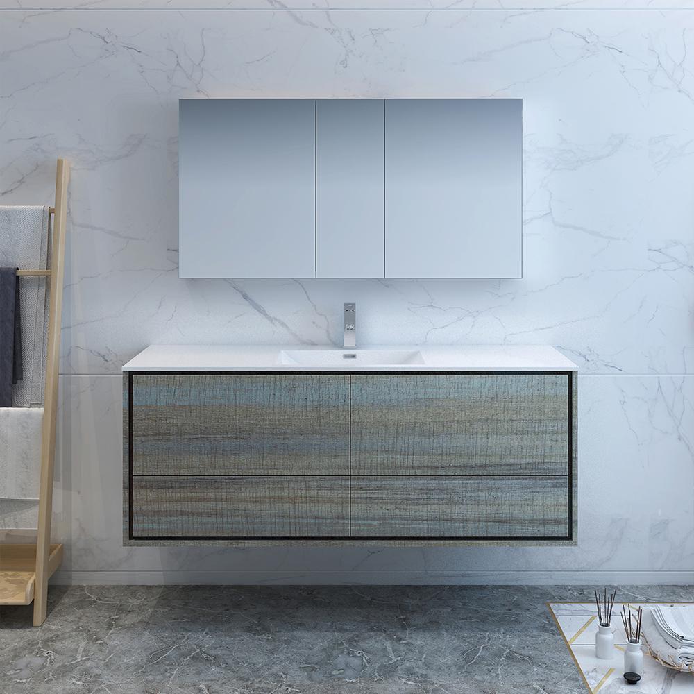 Fresca Catania 60" Wall Hung Single Sink Modern Bathroom Vanity w/ Medicine Cabinet Vanity Fresca 