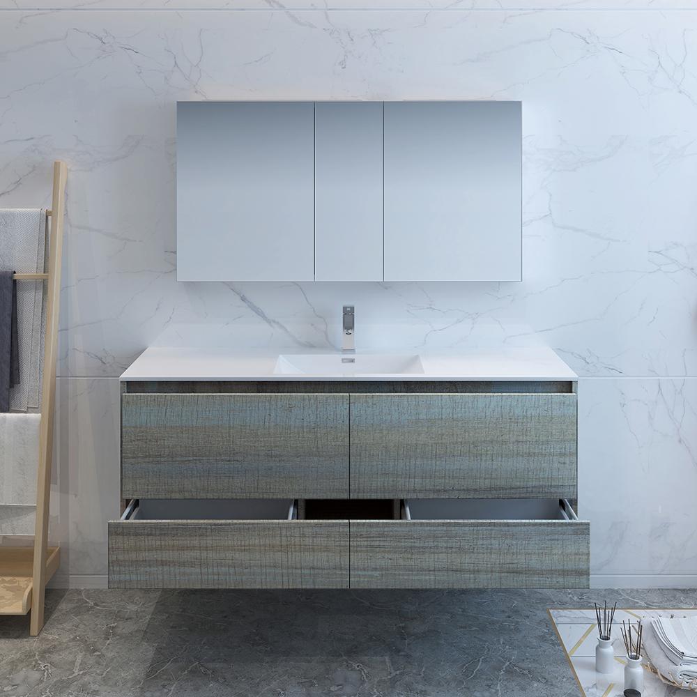 Fresca Catania 60" Wall Hung Single Sink Modern Bathroom Vanity w/ Medicine Cabinet Vanity Fresca 