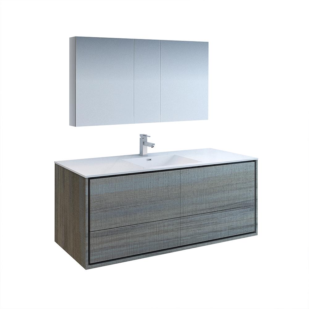 Fresca Catania 60" Wall Hung Single Sink Modern Bathroom Vanity w/ Medicine Cabinet Vanity Fresca Ocean Gray 