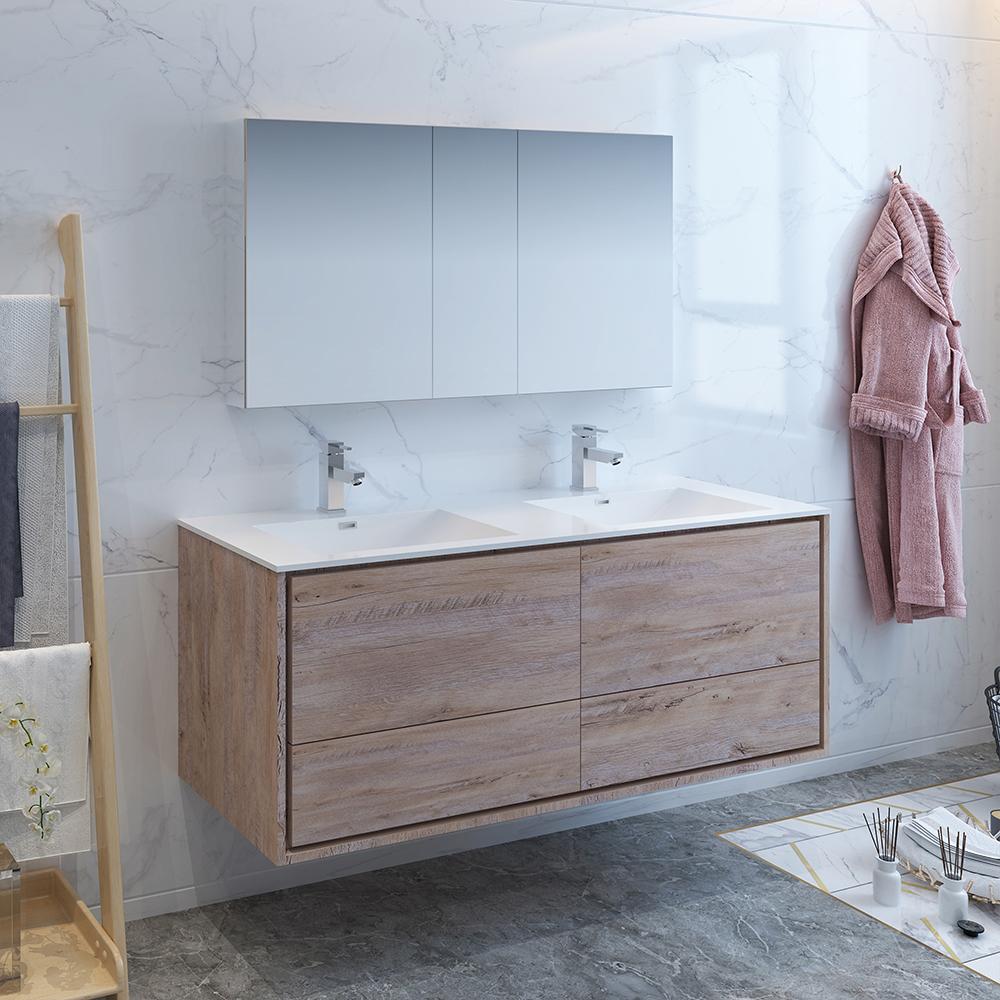 Fresca Catania 60" Wall Hung Double Sink Modern Bathroom Vanity w/ Medicine Cabinet Vanity Fresca 