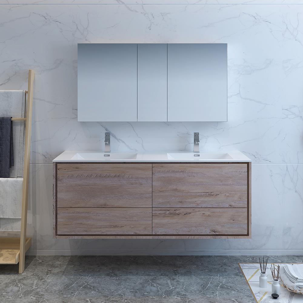 Fresca Catania 60" Wall Hung Double Sink Modern Bathroom Vanity w/ Medicine Cabinet Vanity Fresca 