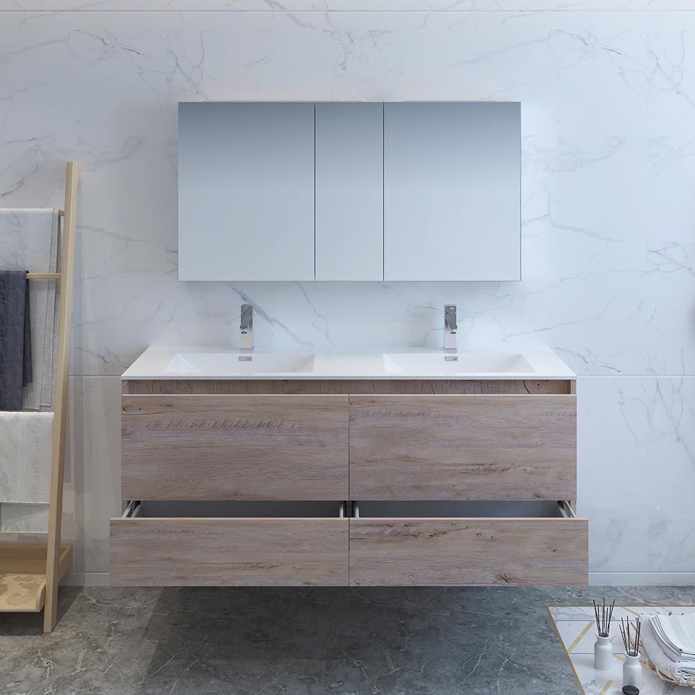 Fresca Catania 60" Wall Hung Double Sink Modern Bathroom Vanity w/ Medicine Cabinet Vanity Fresca 