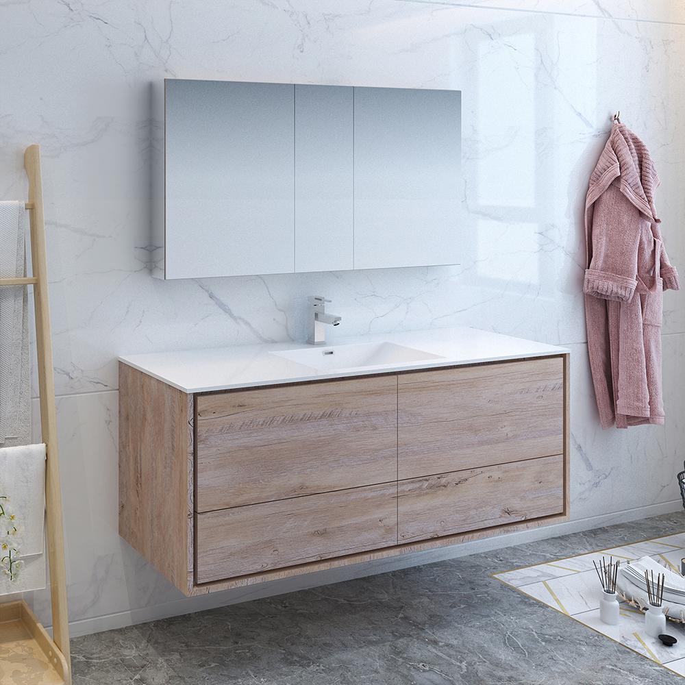 Fresca Catania 60" Wall Hung Single Sink Modern Bathroom Vanity w/ Medicine Cabinet Vanity Fresca 