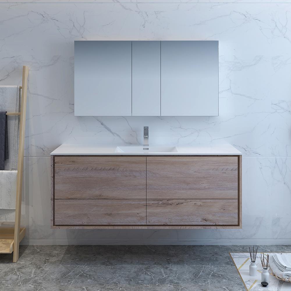 Fresca Catania 60" Wall Hung Single Sink Modern Bathroom Vanity w/ Medicine Cabinet Vanity Fresca 