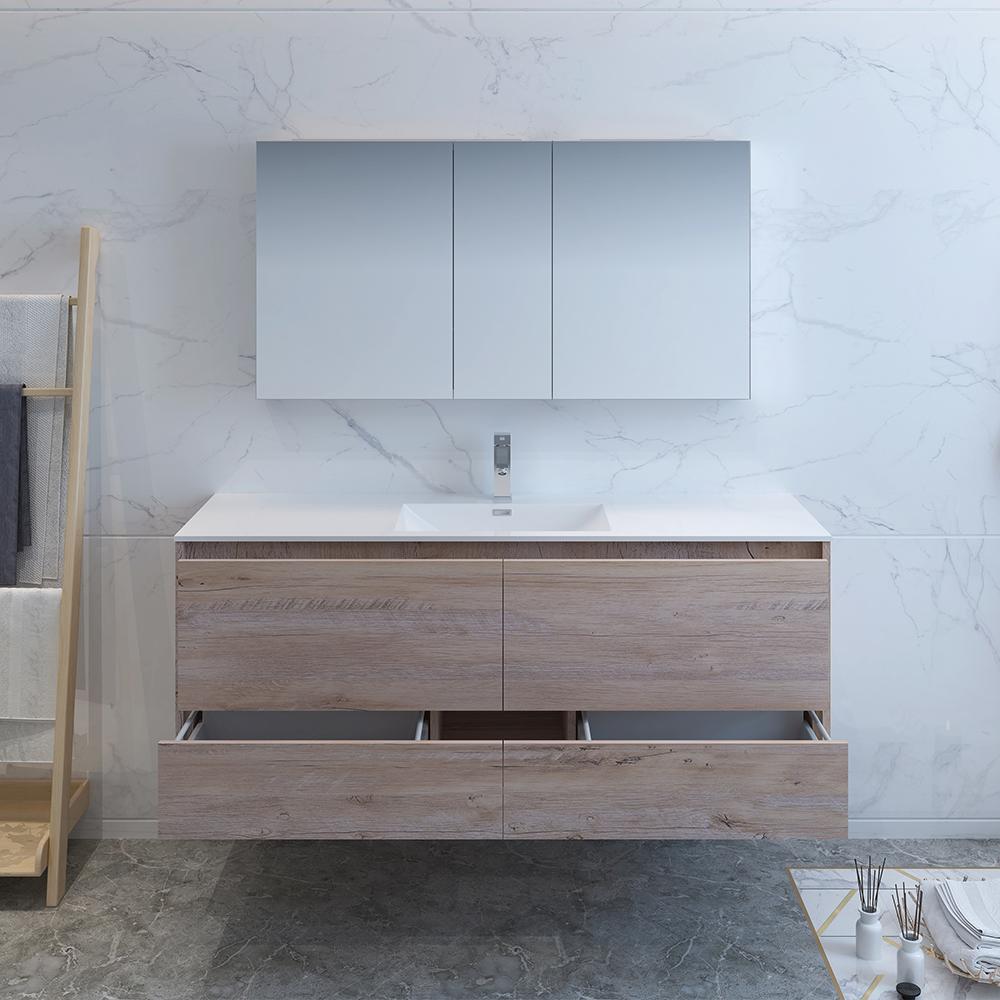 Fresca Catania 60" Wall Hung Single Sink Modern Bathroom Vanity w/ Medicine Cabinet Vanity Fresca 