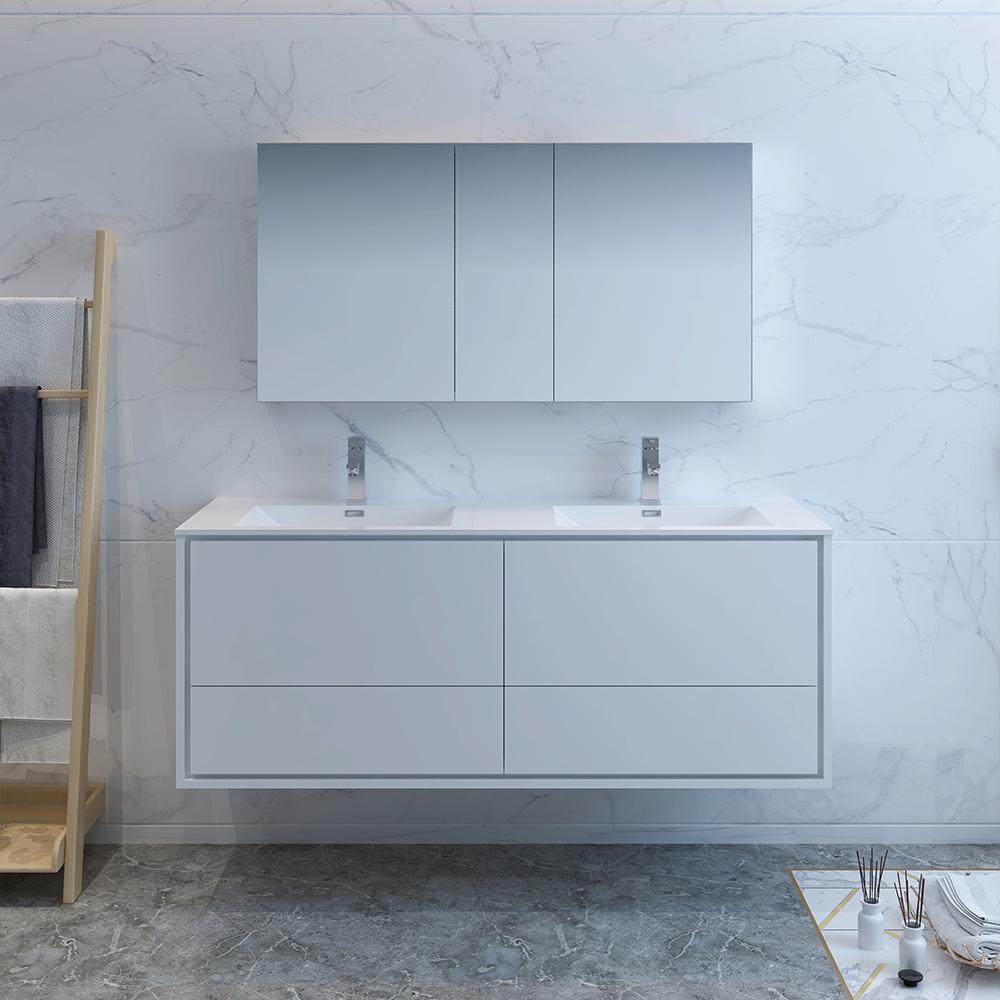 Fresca Catania 60" Wall Hung Double Sink Modern Bathroom Vanity w/ Medicine Cabinet Vanity Fresca 