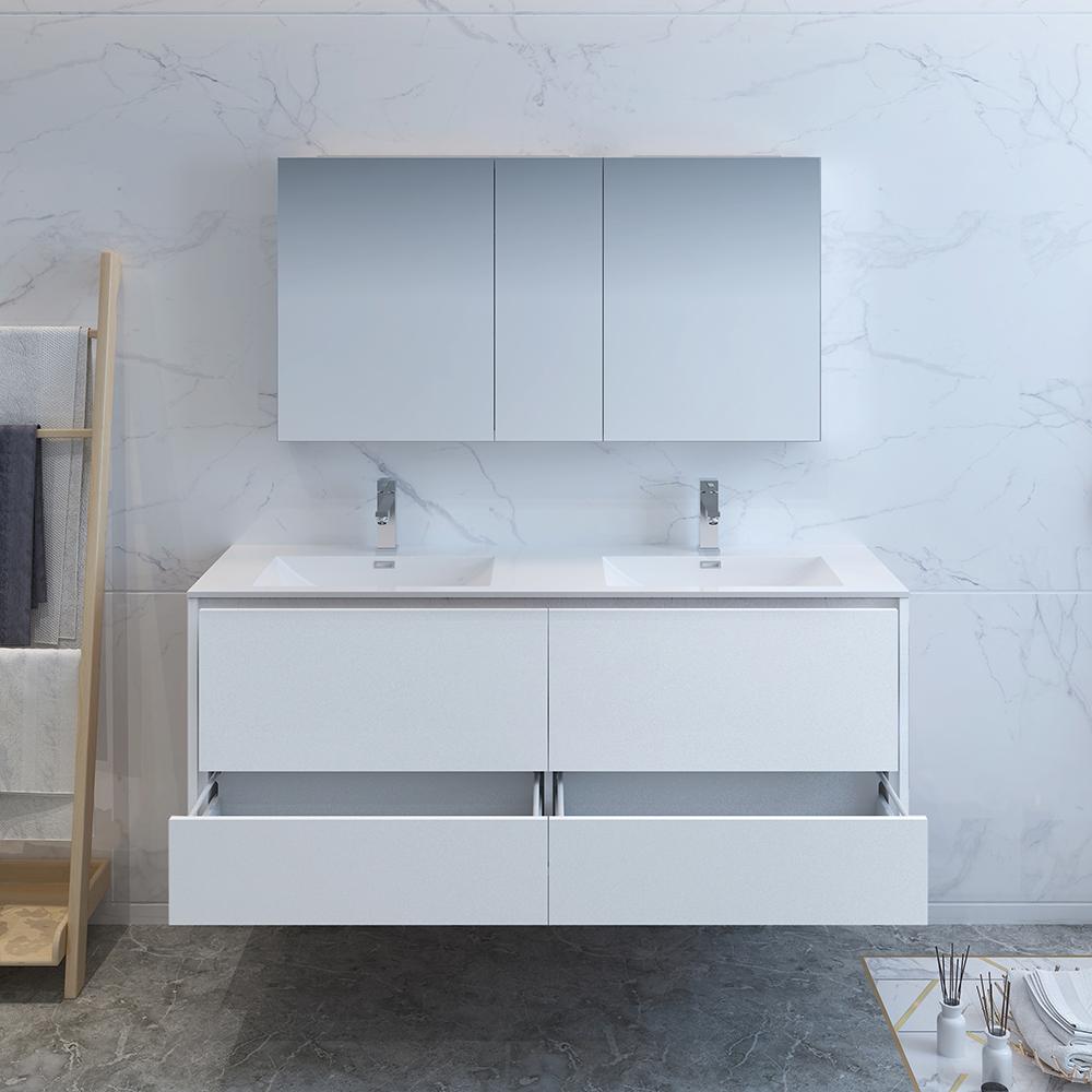 Fresca Catania 60" Wall Hung Double Sink Modern Bathroom Vanity w/ Medicine Cabinet Vanity Fresca 