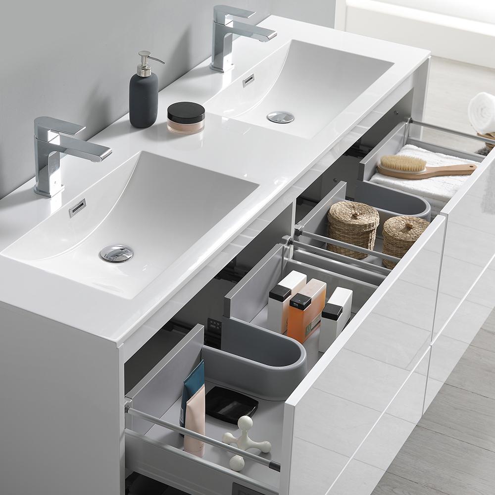 Fresca Catania 60" Wall Hung Double Sink Modern Bathroom Vanity w/ Medicine Cabinet Vanity Fresca 