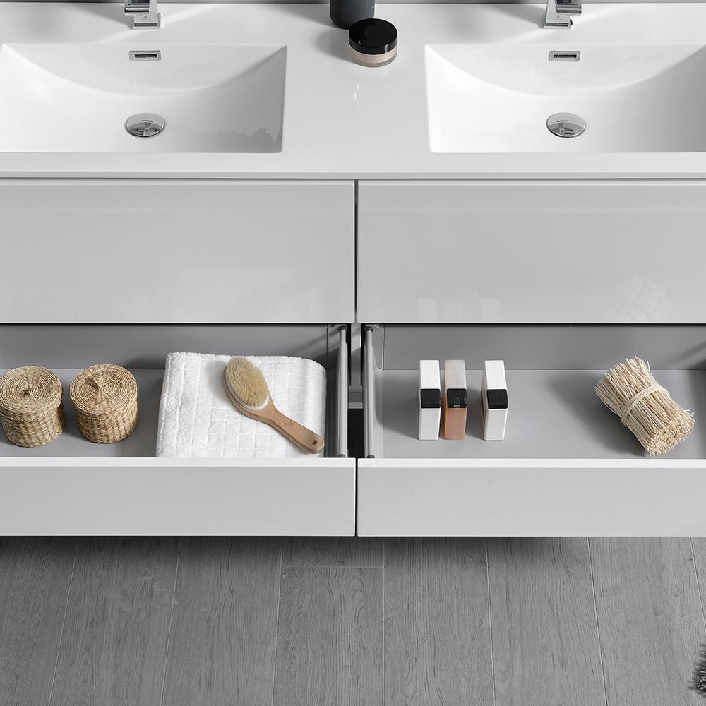 Fresca Catania 60" Wall Hung Double Sink Modern Bathroom Vanity w/ Medicine Cabinet Vanity Fresca 