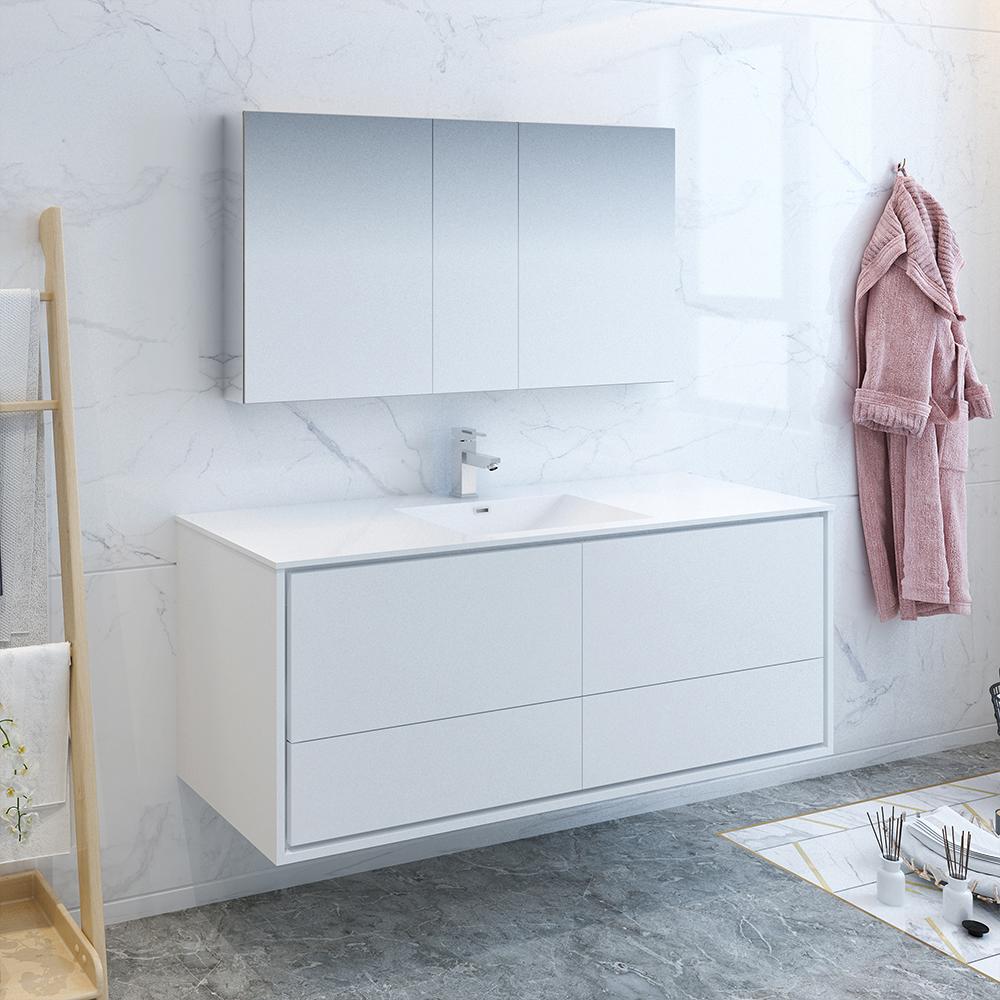 Fresca Catania 60" Wall Hung Single Sink Modern Bathroom Vanity w/ Medicine Cabinet Vanity Fresca 