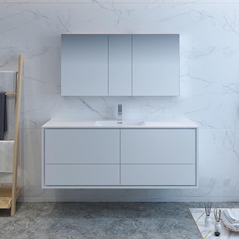 Fresca Catania 60" Wall Hung Single Sink Modern Bathroom Vanity w/ Medicine Cabinet Vanity Fresca 
