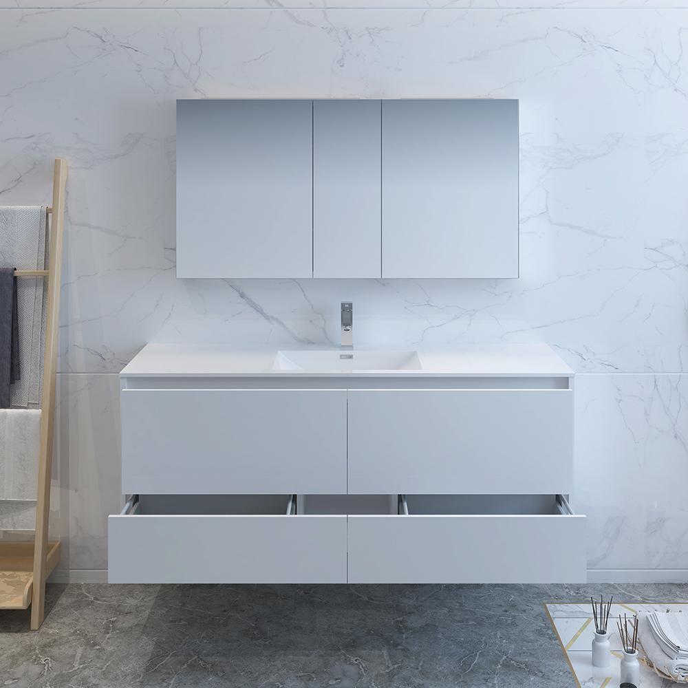Fresca Catania 60" Wall Hung Single Sink Modern Bathroom Vanity w/ Medicine Cabinet Vanity Fresca 