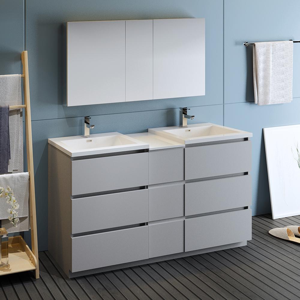 Fresca Lazzaro 60" Free Standing Double Sink Modern Bathroom Vanity w/ Medicine Cabinet Vanity Fresca 