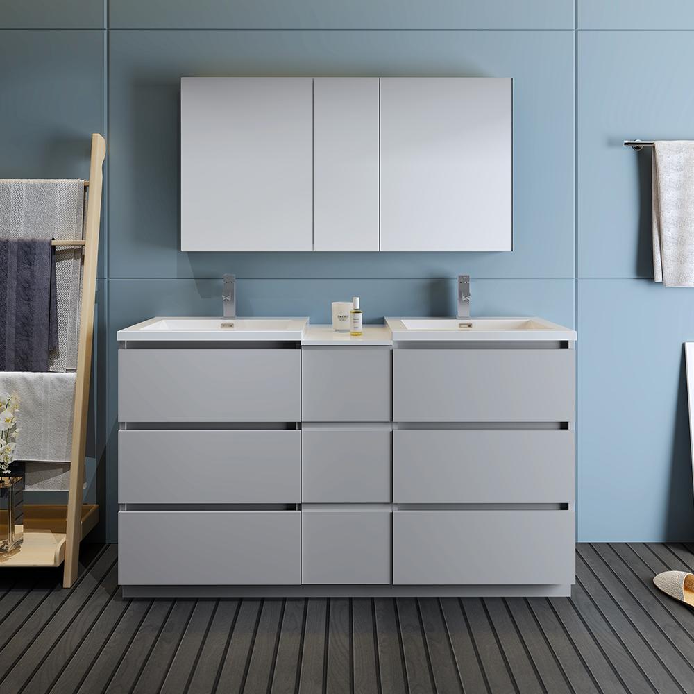 Fresca Lazzaro 60" Free Standing Double Sink Modern Bathroom Vanity w/ Medicine Cabinet Vanity Fresca 