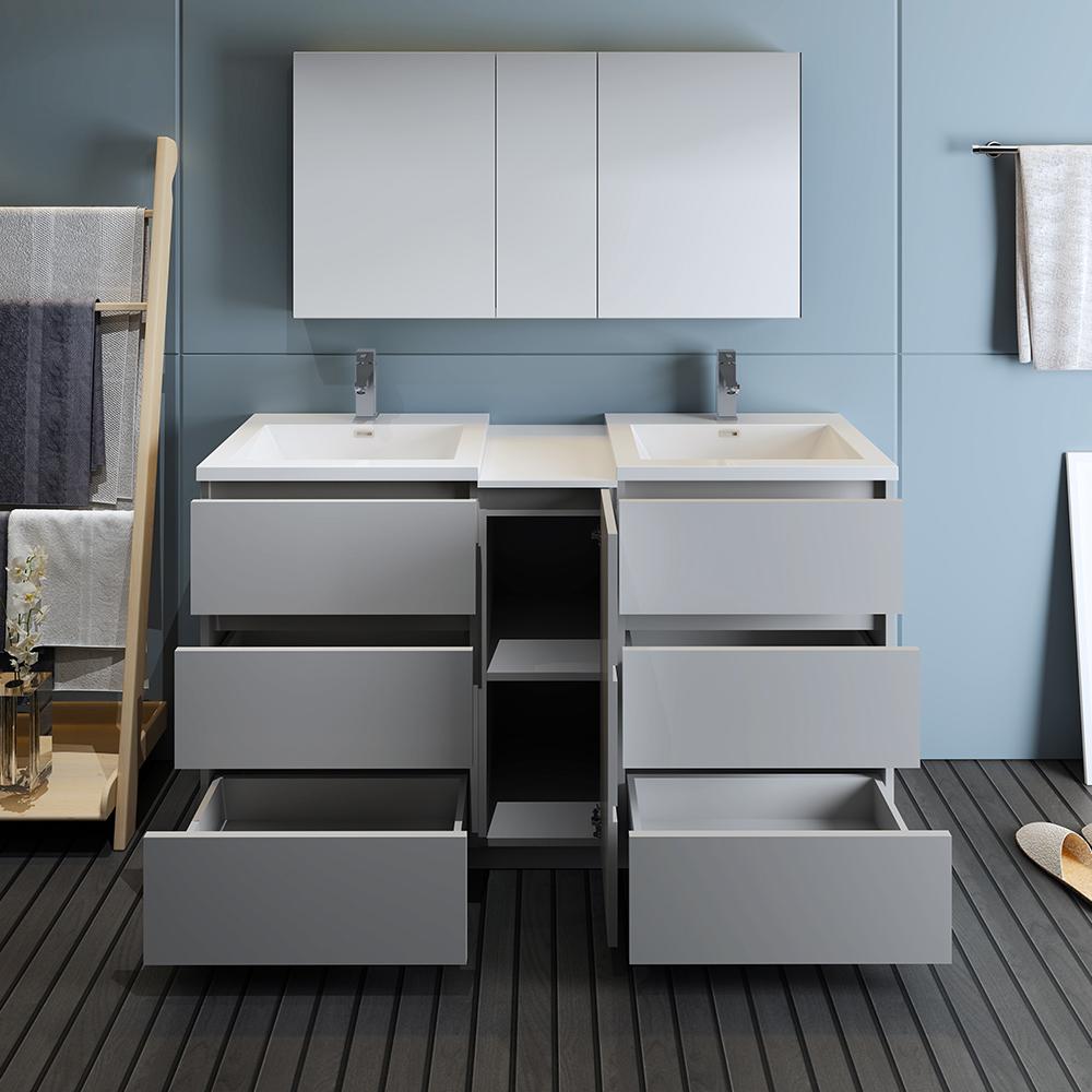 Fresca Lazzaro 60" Free Standing Double Sink Modern Bathroom Vanity w/ Medicine Cabinet Vanity Fresca 