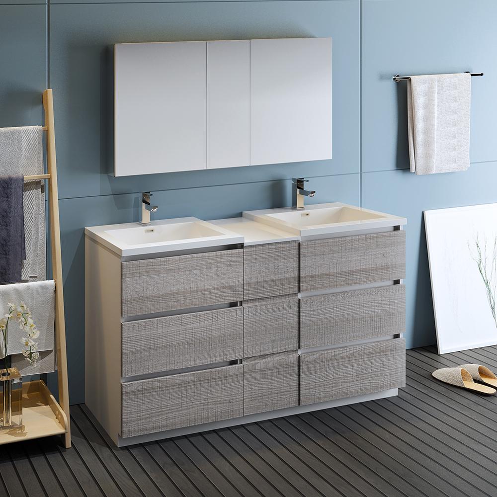 Fresca Lazzaro 60" Free Standing Double Sink Modern Bathroom Vanity w/ Medicine Cabinet Vanity Fresca 