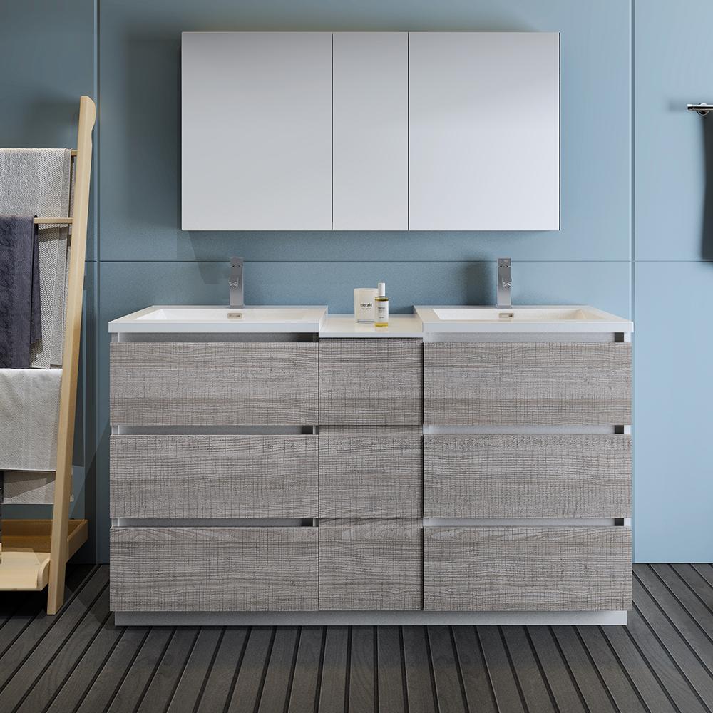 Fresca Lazzaro 60" Free Standing Double Sink Modern Bathroom Vanity w/ Medicine Cabinet Vanity Fresca 