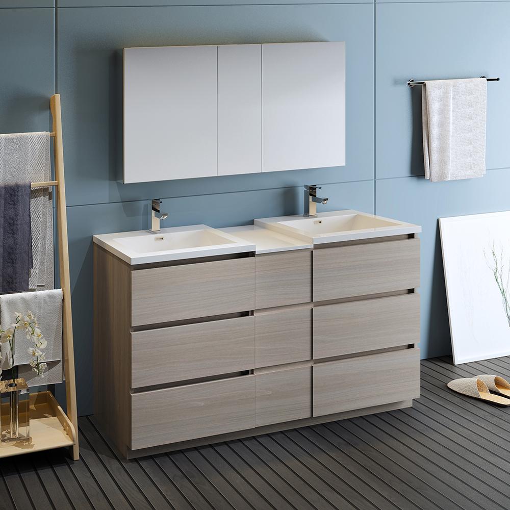 Fresca Lazzaro 60" Free Standing Double Sink Modern Bathroom Vanity w/ Medicine Cabinet Vanity Fresca 