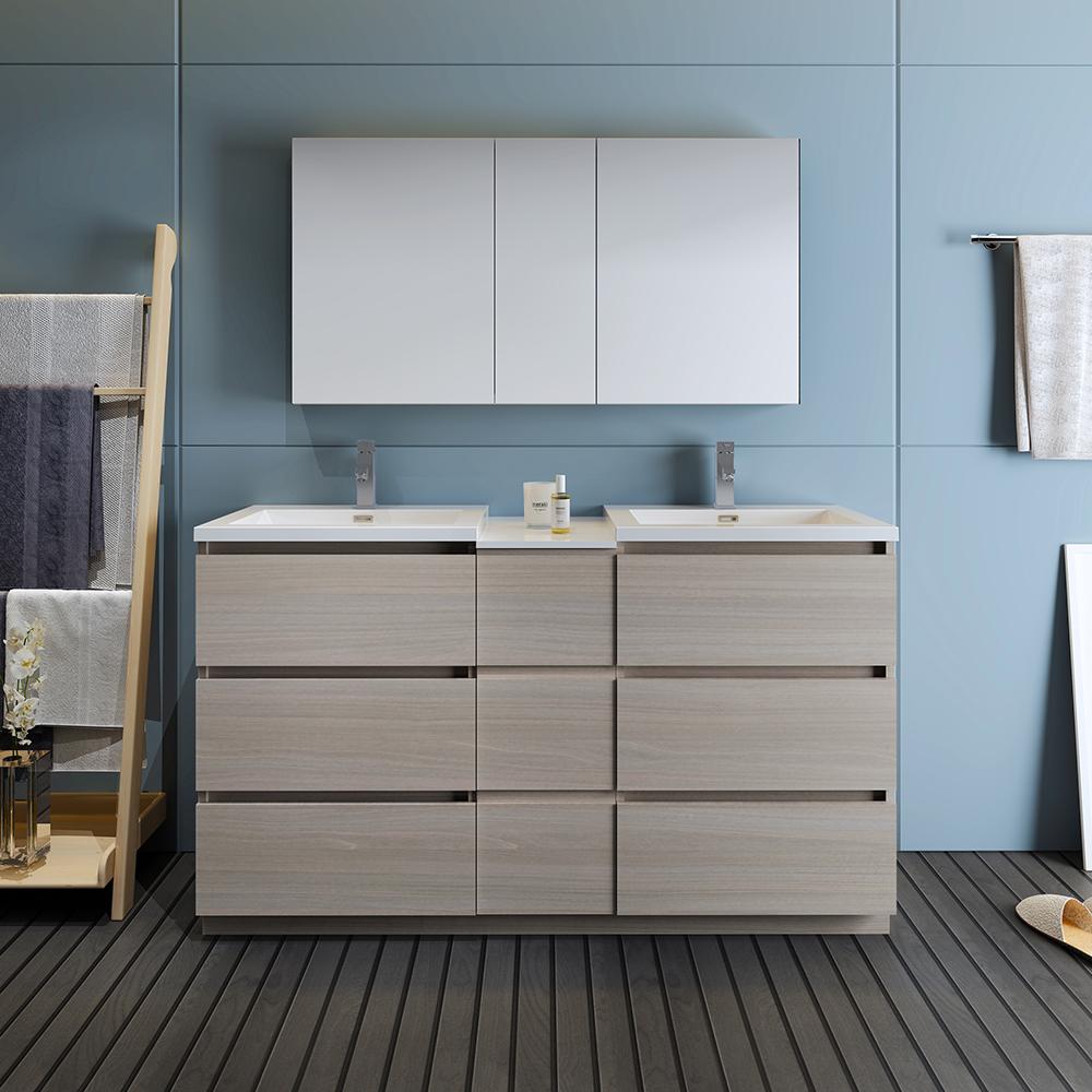 Fresca Lazzaro 60" Free Standing Double Sink Modern Bathroom Vanity w/ Medicine Cabinet Vanity Fresca 