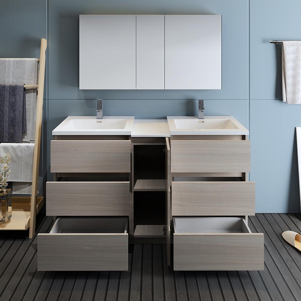 Fresca Lazzaro 60" Free Standing Double Sink Modern Bathroom Vanity w/ Medicine Cabinet Vanity Fresca 