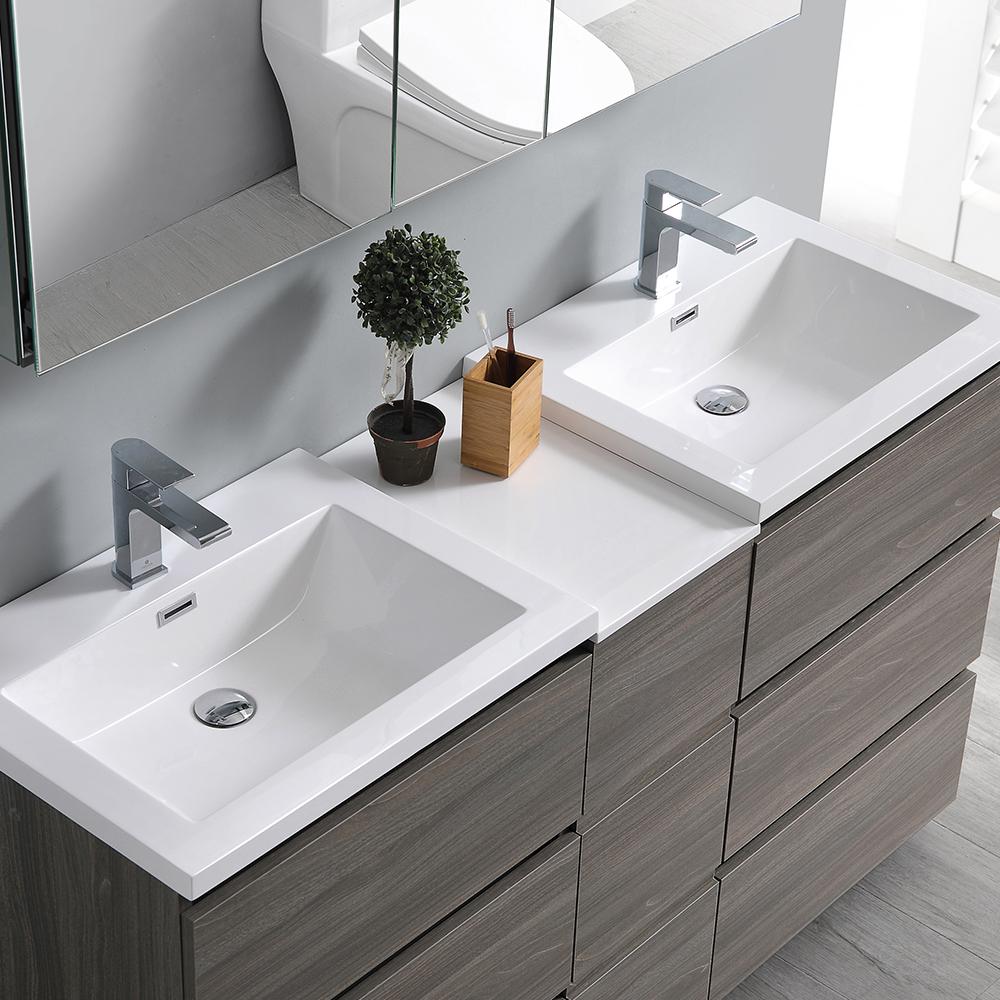 Fresca Lazzaro 60" Free Standing Double Sink Modern Bathroom Vanity w/ Medicine Cabinet Vanity Fresca 