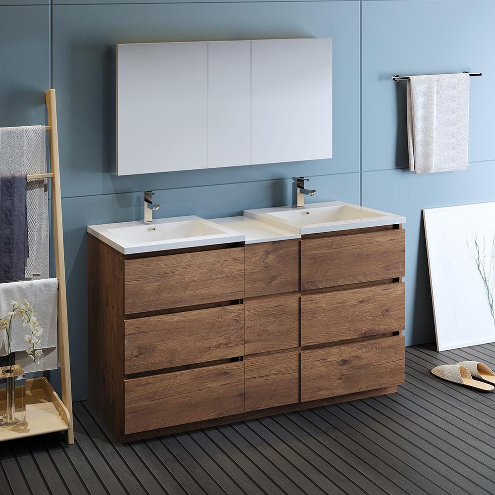 Fresca Lazzaro 60" Free Standing Double Sink Modern Bathroom Vanity w/ Medicine Cabinet Vanity Fresca 
