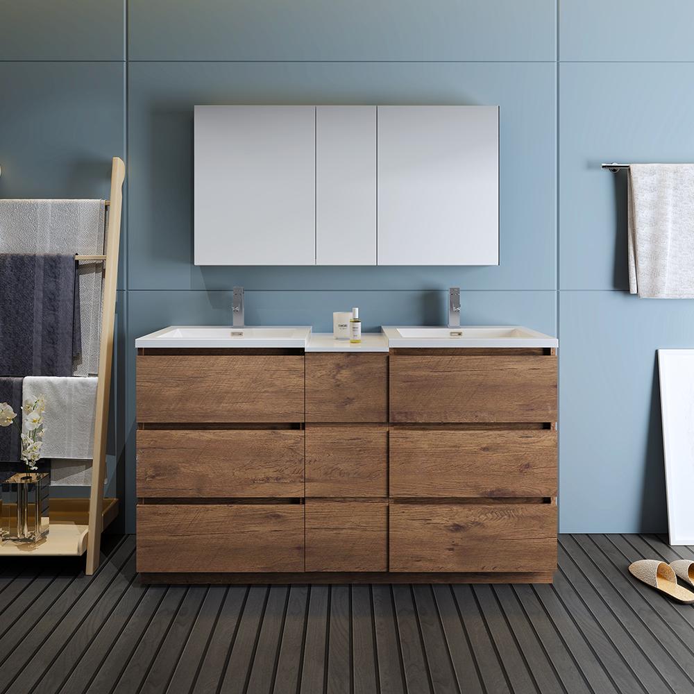 Fresca Lazzaro 60" Free Standing Double Sink Modern Bathroom Vanity w/ Medicine Cabinet Vanity Fresca 
