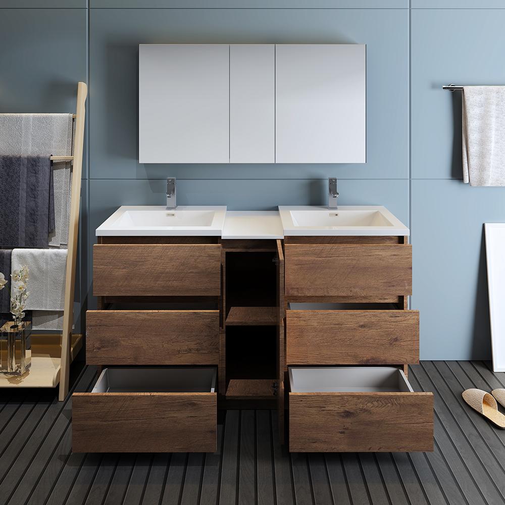 Fresca Lazzaro 60" Free Standing Double Sink Modern Bathroom Vanity w/ Medicine Cabinet Vanity Fresca 