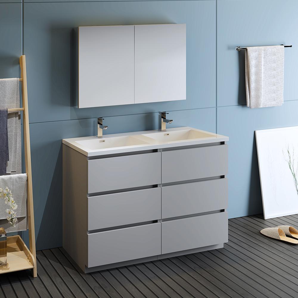 Fresca Lazzaro 48" Free Standing Double Sink Modern Bathroom Vanity w/ Medicine Cabinet Vanity Fresca 